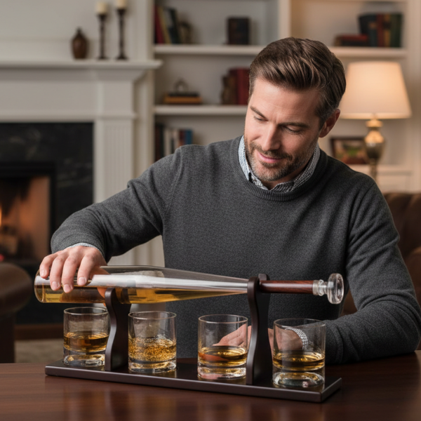 Dekanter-Set mit Ständer und 4 Gläsern "Baseball bat"