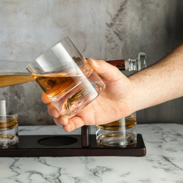 Dekanter-Set mit Ständer und 4 Gläsern "Baseball bat"