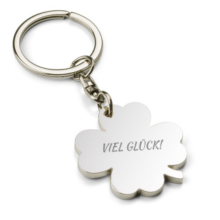 Graviertes Kleeblatt-Schlüsselanhänger "Viel Glück"