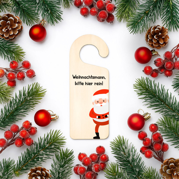 Hängendes Tür-Holzschild "Weihnachtsmann, bitte hier rein"