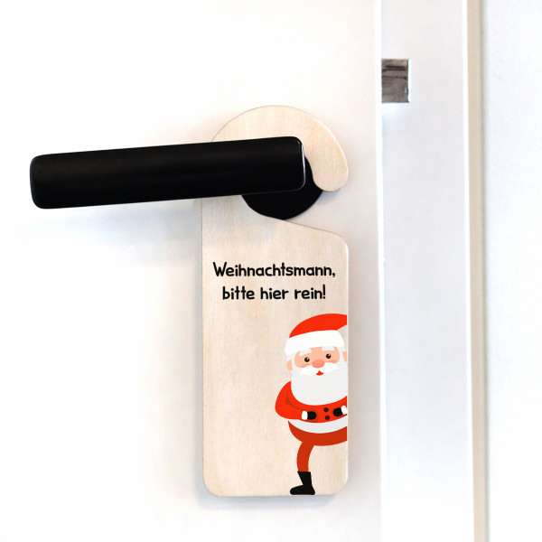 Hängendes Tür-Holzschild "Weihnachtsmann, bitte hier rein"