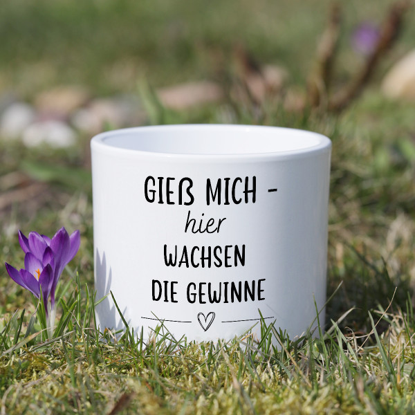 Keramik-Blumentopf "Gieß mich – hier wachsen die Gewinne"