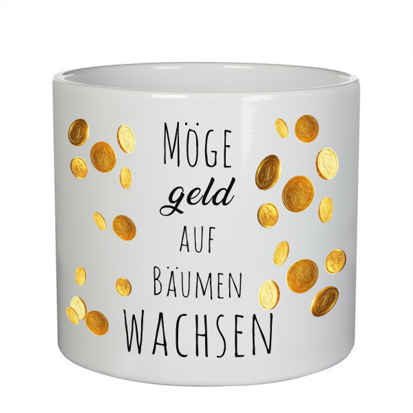 Keramik-Blumentopf "Möge Geld auf Bäumen wachsen"
