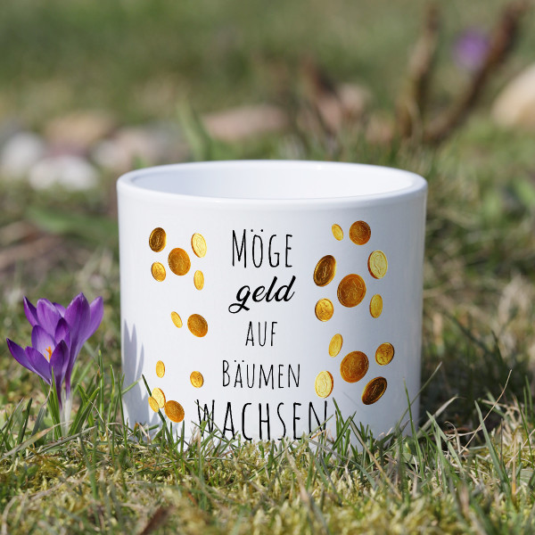 Keramik-Blumentopf "Möge Geld auf Bäumen wachsen"