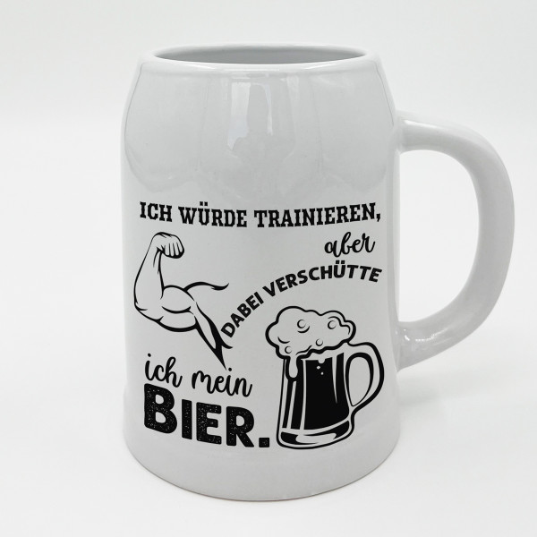 Keramikbecher "Ich mache kein Sport, weil man dabei Bier verschüttet" Keramikbecher "Ich mache kein Sport, weil man dabei Bier verschüttet"