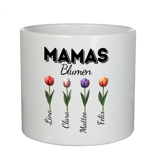 Keramiktopf "Mamas Blumen" mit den Namen der Kinder Keramiktopf "Mamas Blumen" mit den Namen der Kinder