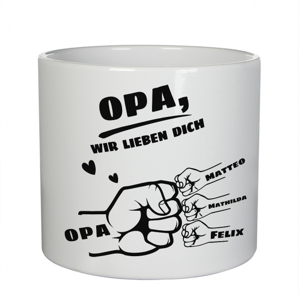 Keramiktopf "Opa und Enkelkinder" mit den Namen der Enkelkinder