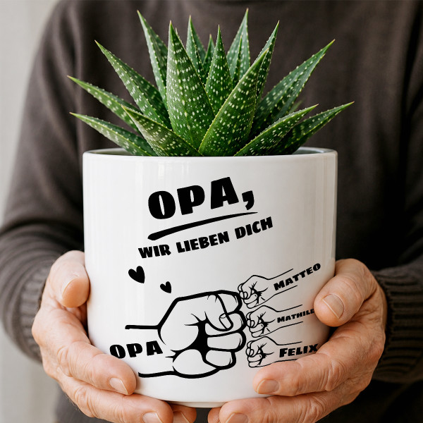 Keramiktopf "Opa und Enkelkinder" mit den Namen der Enkelkinder