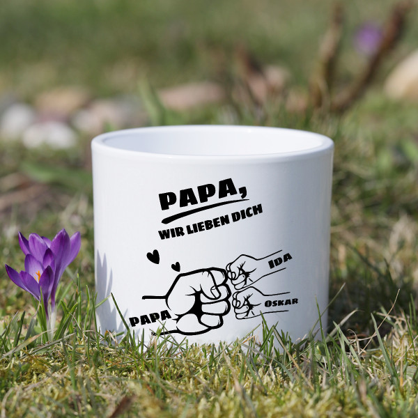 Keramiktopf "Papa und Kinder" mit den Namen der Kinder
