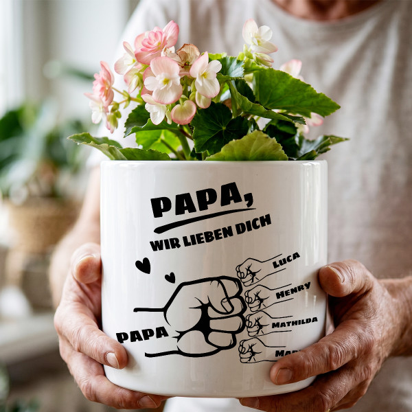 Keramiktopf "Papa und Kinder" mit den Namen der Kinder