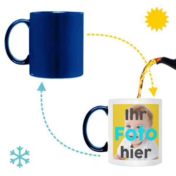 Magische blaue Tasse mit ihrem Wunschfoto Magische blaue Tasse mit ihrem Wunschfoto
