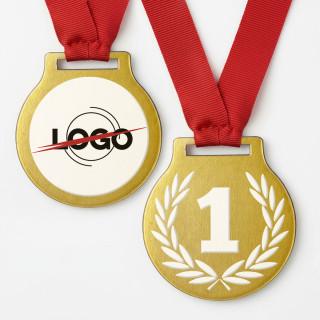 Metallmedaille mit Wunschnummer und Logo auf der Rückseite