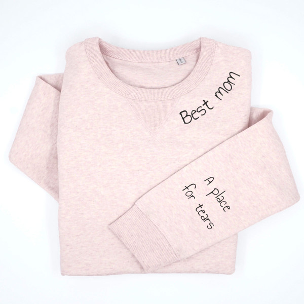 Pastellfarbenes UNISEX Sweatshirt Sully „Best mom“ mit Aufdruck am Ärmel