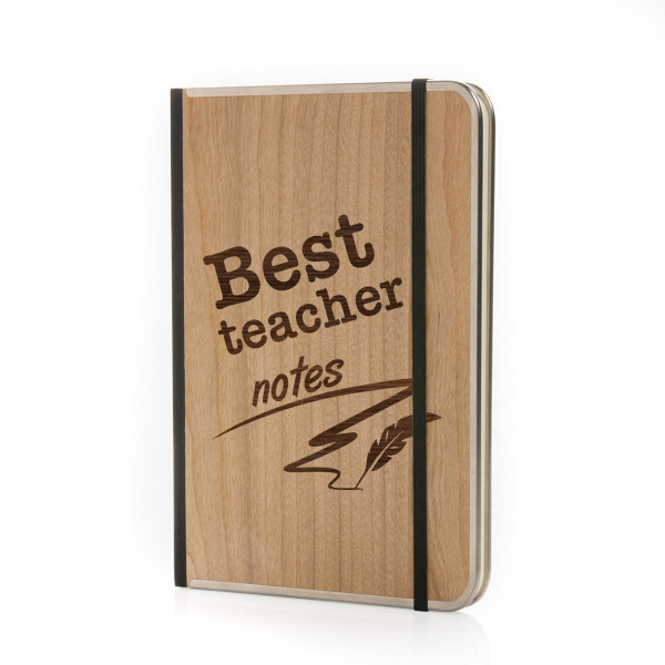 Notizbuch im A5-Format mit Holzeinband "Best Teacher Notes"