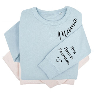 UNISEX  Sweatshirt „Sully“ für Damen "Mama" mit den Namen der Kinder auf dem Ärmel