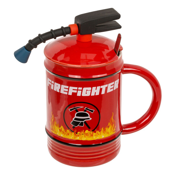 Feuerwehrmann-Becher „Feuerlöscher“ mit Deckel und Löffel (450 ml)