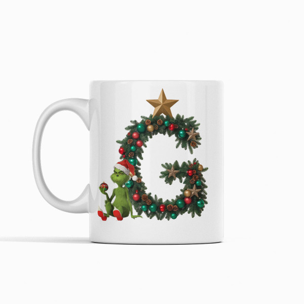 Tasse „Grinch-Weihnachten“ mit Ihrem gewählten Buchstaben