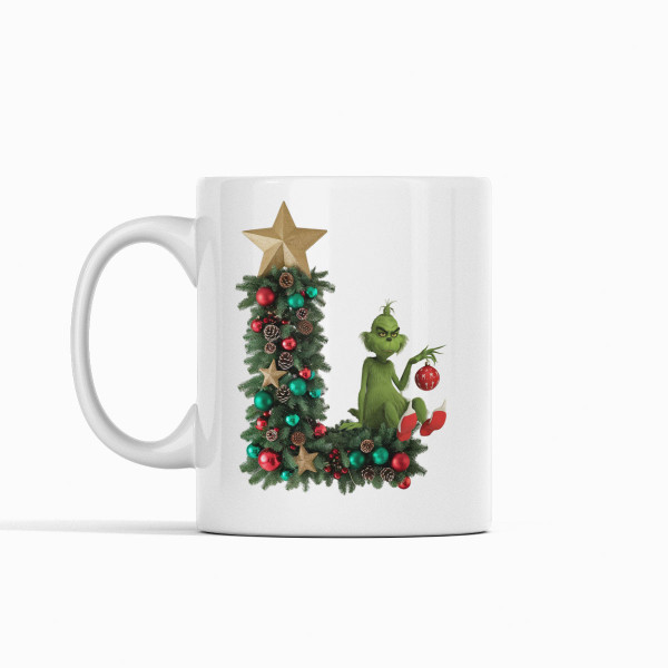 Tasse „Grinch-Weihnachten“ mit Ihrem gewählten Buchstaben