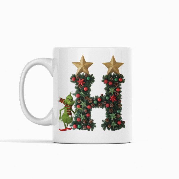 Tasse „Grinch-Weihnachten“ mit Ihrem gewählten Buchstaben