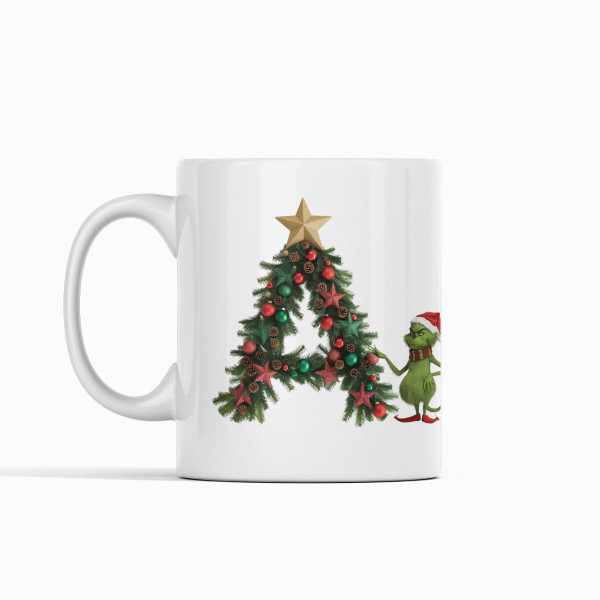 Tasse „Grinch-Weihnachten“ mit Ihrem gewählten Buchstaben
