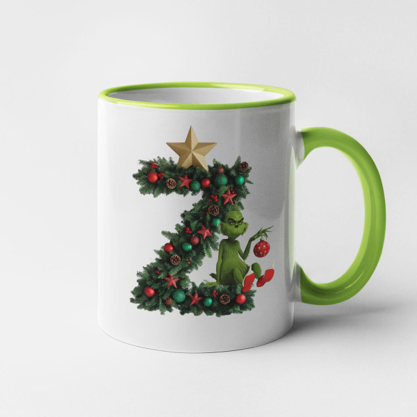 Tasse „Grinch-Weihnachten“ mit Ihrem gewählten Buchstaben