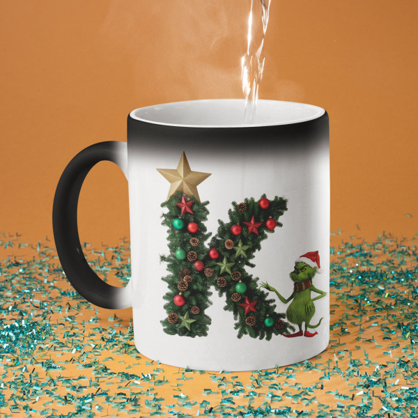 Tasse „Grinch-Weihnachten“ mit Ihrem gewählten Buchstaben