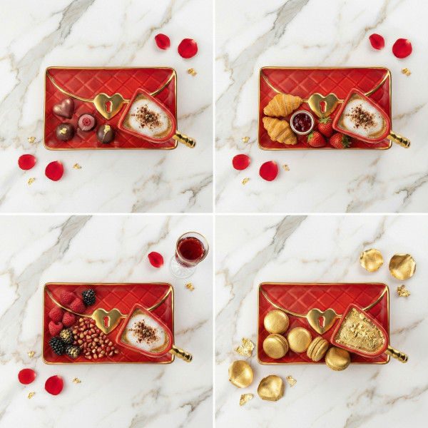 Tasse "Handtasche" mit Untertasse und herzförmigem Löffel