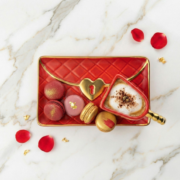 Tasse "Handtasche" mit Untertasse und herzförmigem Löffel