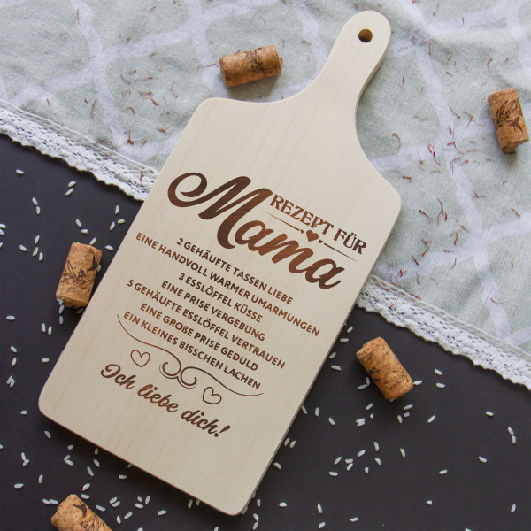 Schneidebrett mit Griff "Rezept für Mama" (30cm)