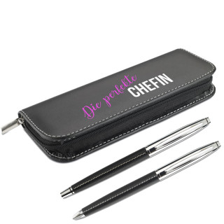 Stiftset mit Etui "Die perfekte Chefin" Stiftset mit Etui "Die perfekte Chefin"