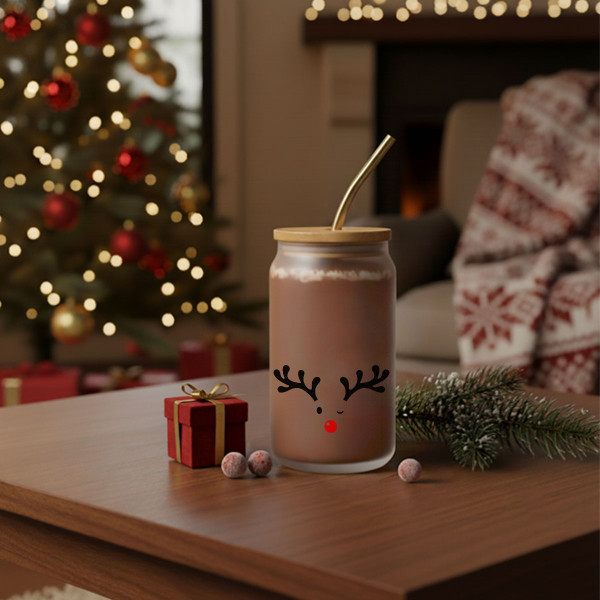 Trinkglas mit Metallstrohhalm "Kleiner Elch", 400ml