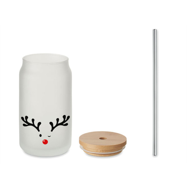 Trinkglas mit Metallstrohhalm "Kleiner Elch", 400ml