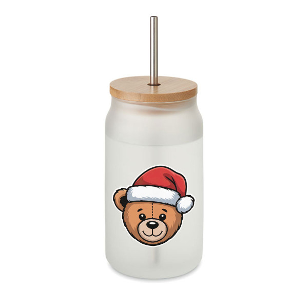 Trinkglas mit Metallstrohhalm "Teddy bear", 400ml