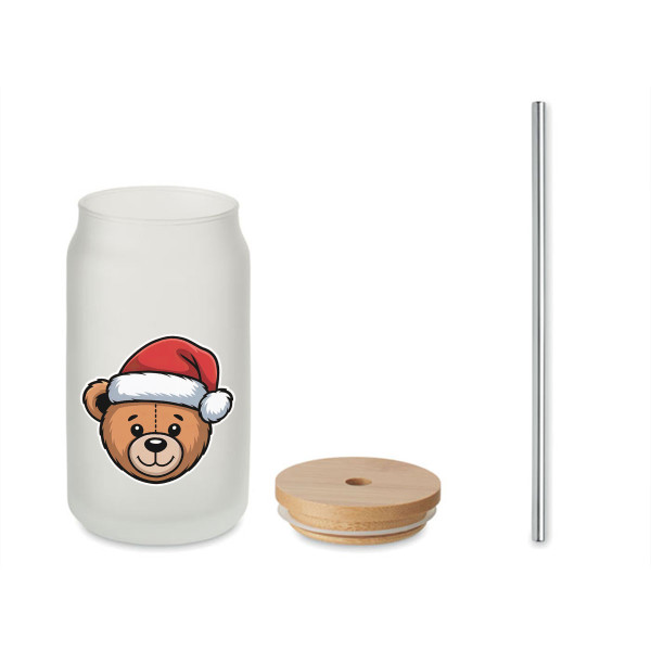 Trinkglas mit Metallstrohhalm "Teddy bear", 400ml