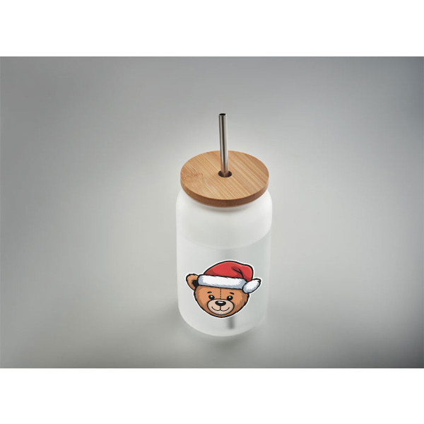 Trinkglas mit Metallstrohhalm "Teddy bear", 400ml