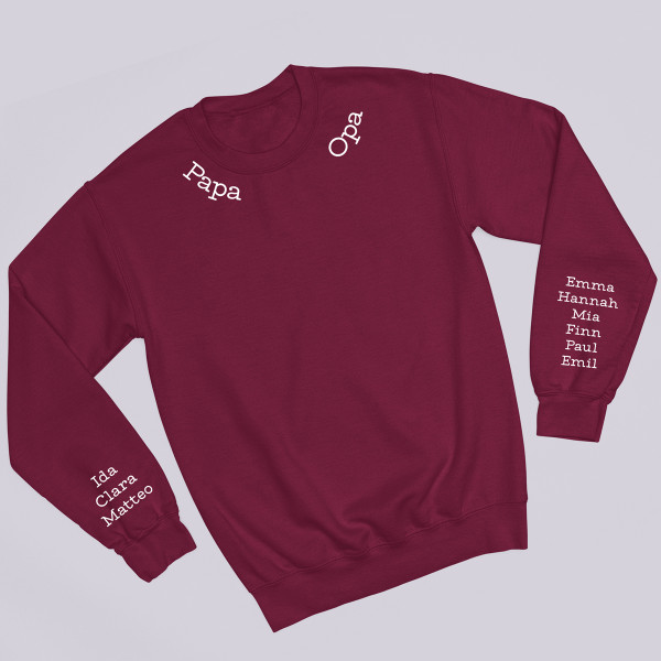 Sweatshirt "Papa - Opa" mit den Namen der Kinder auf den Ärmeln (ohne Kapuze)
