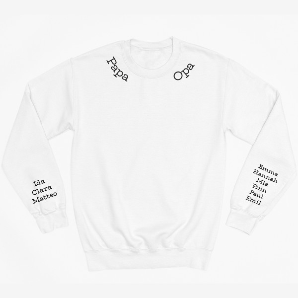 Sweatshirt "Papa - Opa" mit den Namen der Kinder auf den Ärmeln (ohne Kapuze)