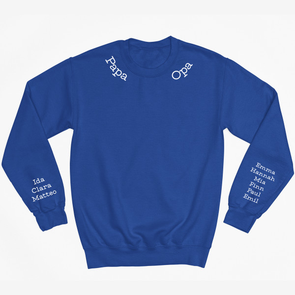 Sweatshirt "Papa - Opa" mit den Namen der Kinder auf den Ärmeln (ohne Kapuze)