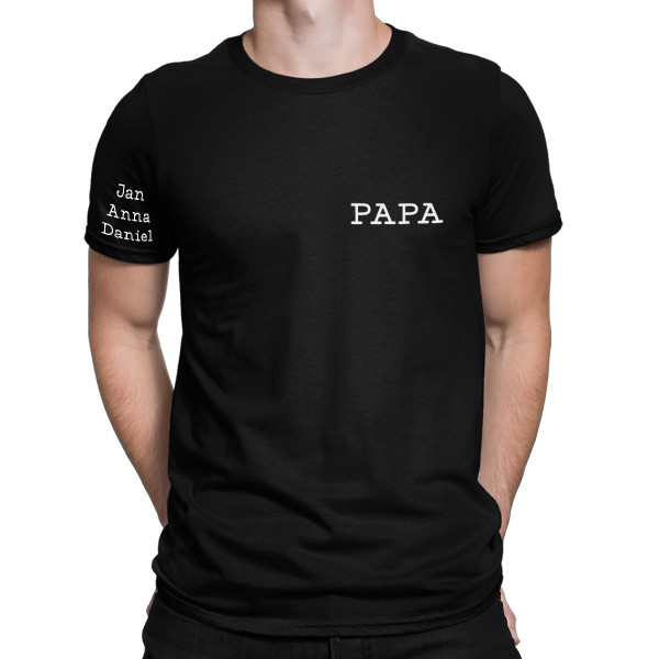 T-Shirt "Papa" mit den Namen der Kinder auf dem Ärmel
