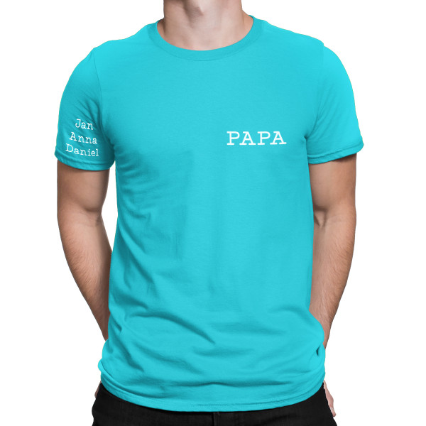 T-Shirt "Papa" mit den Namen der Kinder auf dem Ärmel