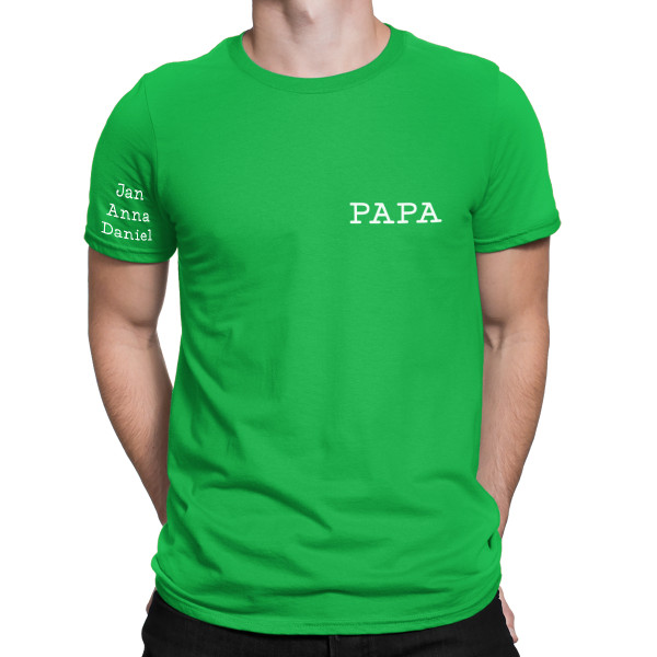 T-Shirt "Papa" mit den Namen der Kinder auf dem Ärmel