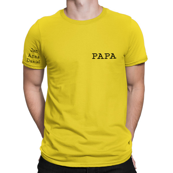 T-Shirt "Papa" mit den Namen der Kinder auf dem Ärmel