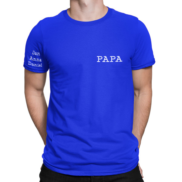 T-Shirt "Papa" mit den Namen der Kinder auf dem Ärmel