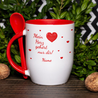 Tasse mit Löffel und Name Ihrer Wahl „Mein Herz gehört dir“