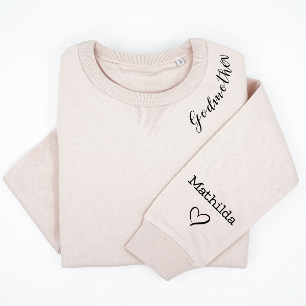 UNISEX pastellfarbenes "Sully" Sweatshirt "Taufpatin" mit Kindernamen auf dem Ärmel UNISEX pastellfarbenes "Sully" Sweatshirt "Taufpatin" mit Kindernamen auf dem Ärmel