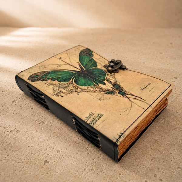 Notizbuch im Vintage-Stil aus Leder "Butterfly"