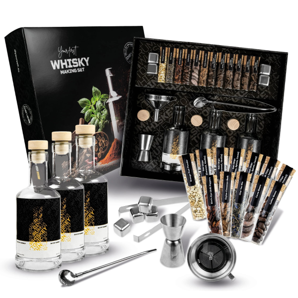Whisky-Herstellungsset mit Gewürzen und Cocktailzubehör