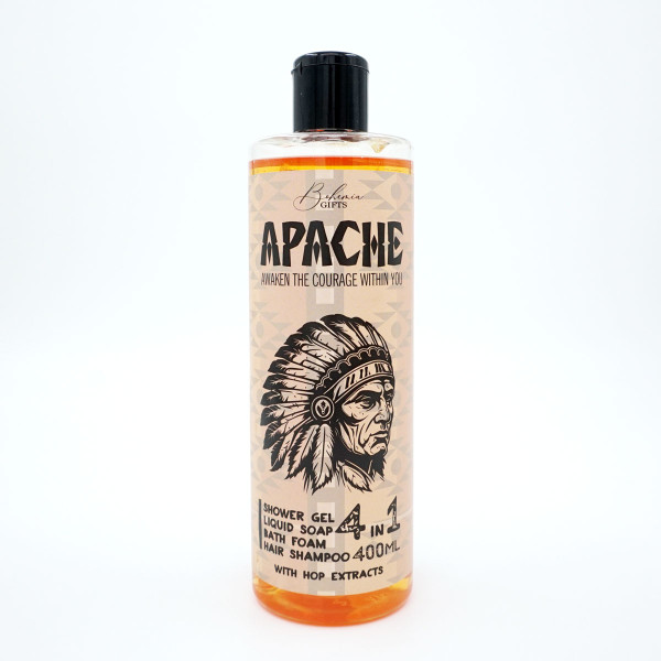 Duschgel, Shampoo, Schaum und Seife für Männer 4in1 „Apache“ (400ml) Duschgel, Shampoo, Schaum und Seife für Männer 4in1 „Apache“ (400ml)