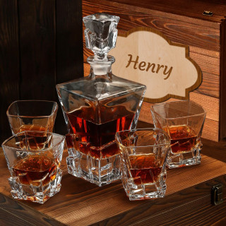 Whisky-Set in einer Holzkiste "ELIXIR" mit Ihrem Wunschnamen