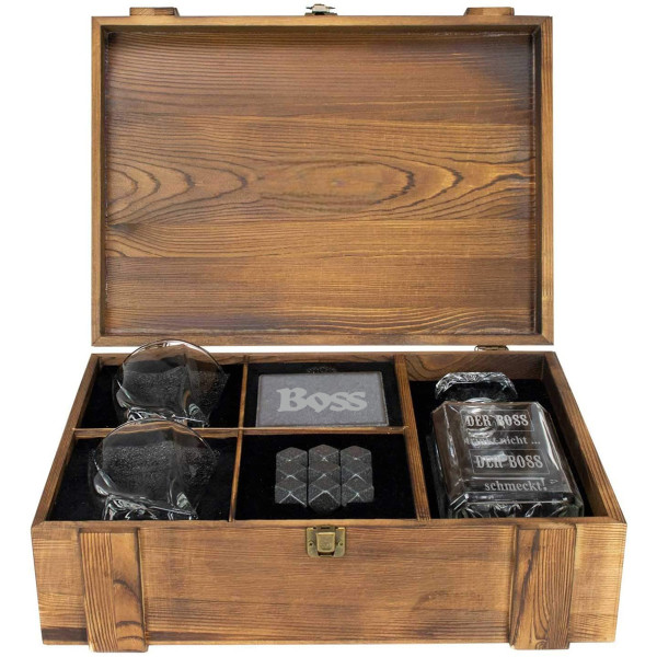 Whisky-Set in Holzkiste "TORNADO - für den besten Chef" Whisky-Set in Holzkiste "TORNADO - für den besten Chef"